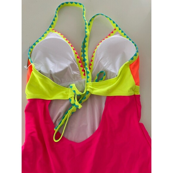 Popvil Neon Color Block One Piece Bathing Suit Women Tummy Control swimsuit L - Picture 13 of 15